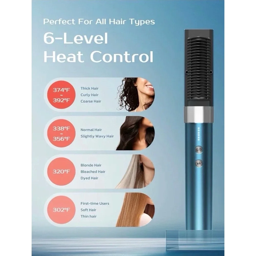 VENTRIS VOYA Cordless Hair Straightener Brush Blue VTHS101 Ionic 2-in-1 Portable